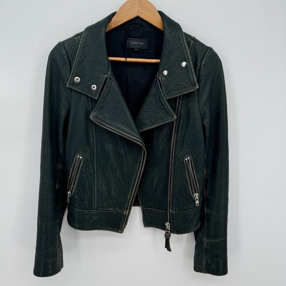 Mackage Leather Jacket Moto Black Pebble Cropped Genuine Sleevs Biker Lamb XS - Picture 6 of 13